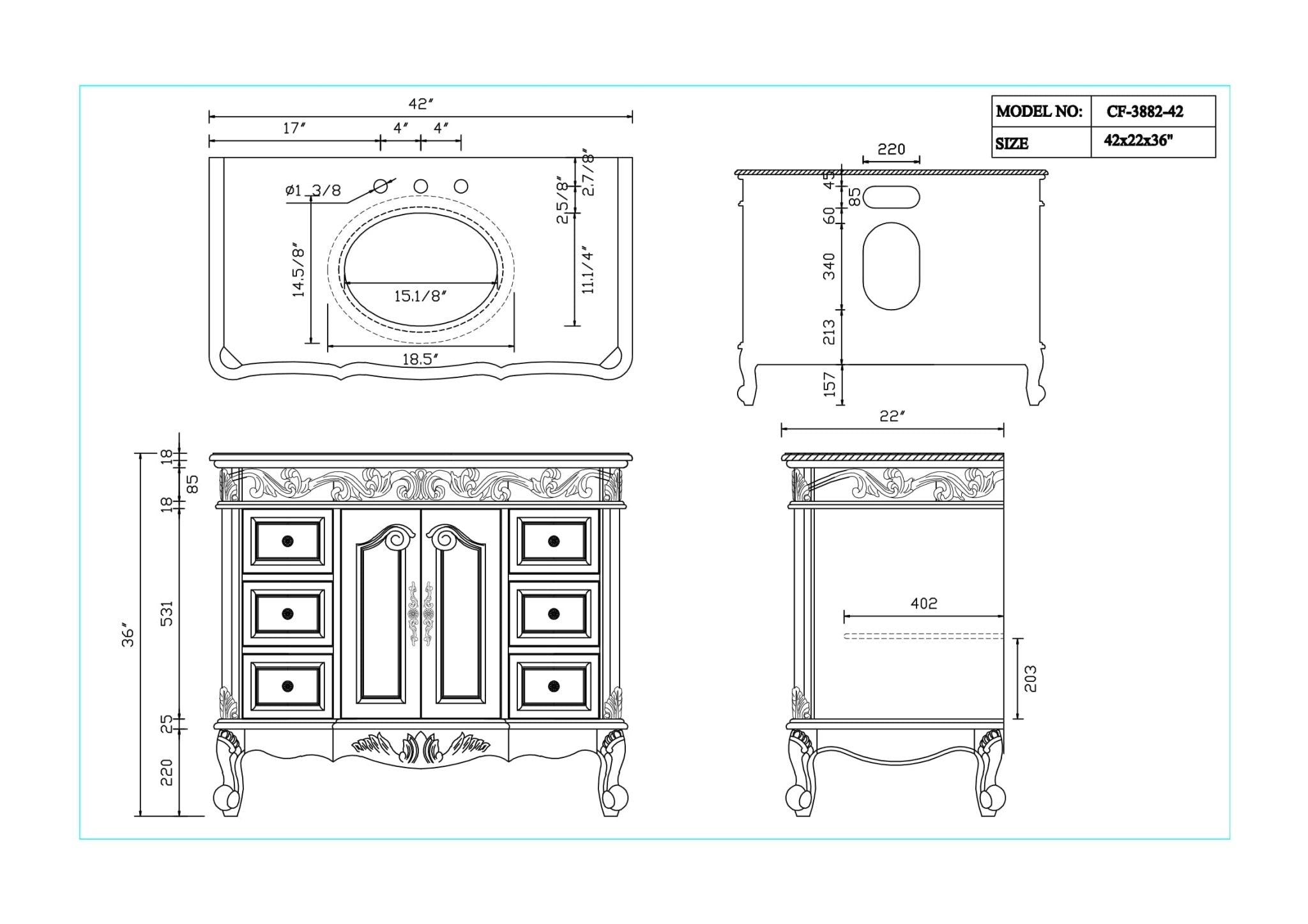 42 Inch Antique White Traditional Style Single Sink Beckham Bathroom Vanity