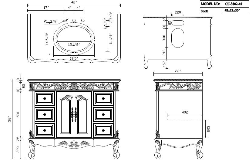 42 Inch Dark Brown Traditional Style Single Sink Baltic Brown Countertop Beckham Bathroom Vanity