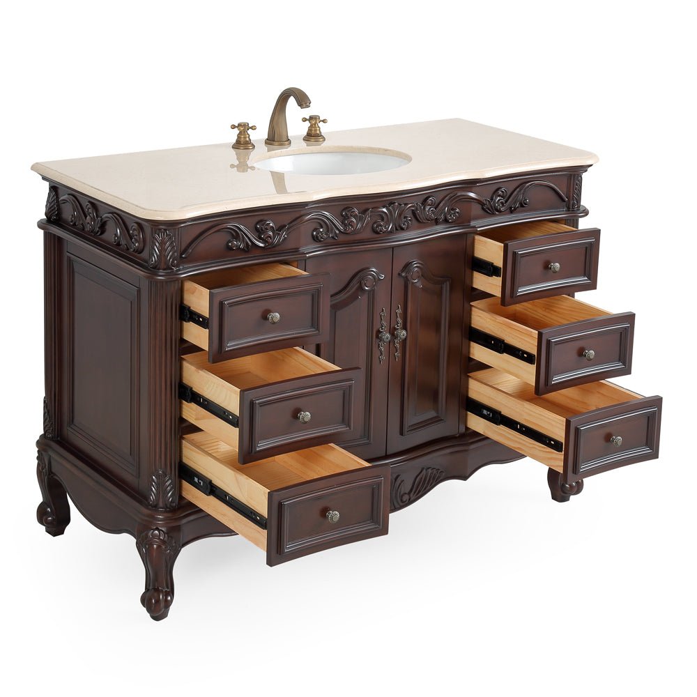 42 Inch Dark Brown Traditional Style Single Sink Cream Marble Countertop Beckham Bathroom Vanity