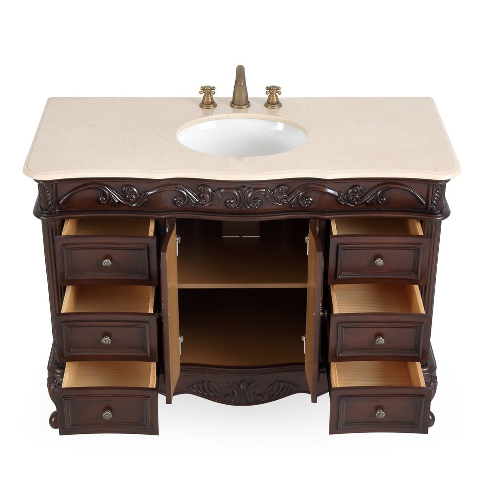 42 Inch Dark Brown Traditional Style Single Sink Cream Marble Countertop Beckham Bathroom Vanity