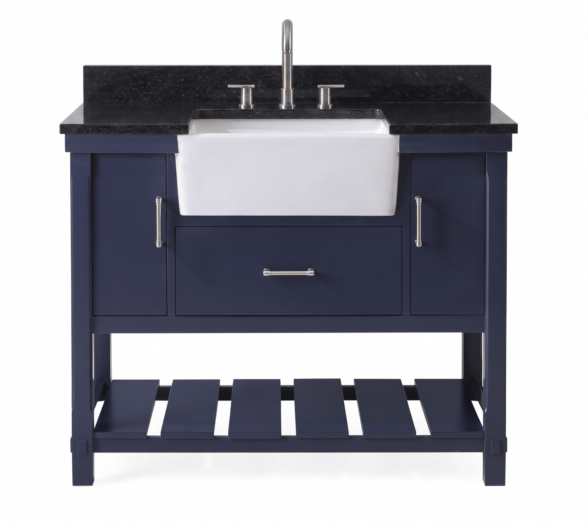 42 Inch Kendia Navy Blue Farmhouse Sink Style Bathroom Vanity With Black Granite Top Fully Assmebled
