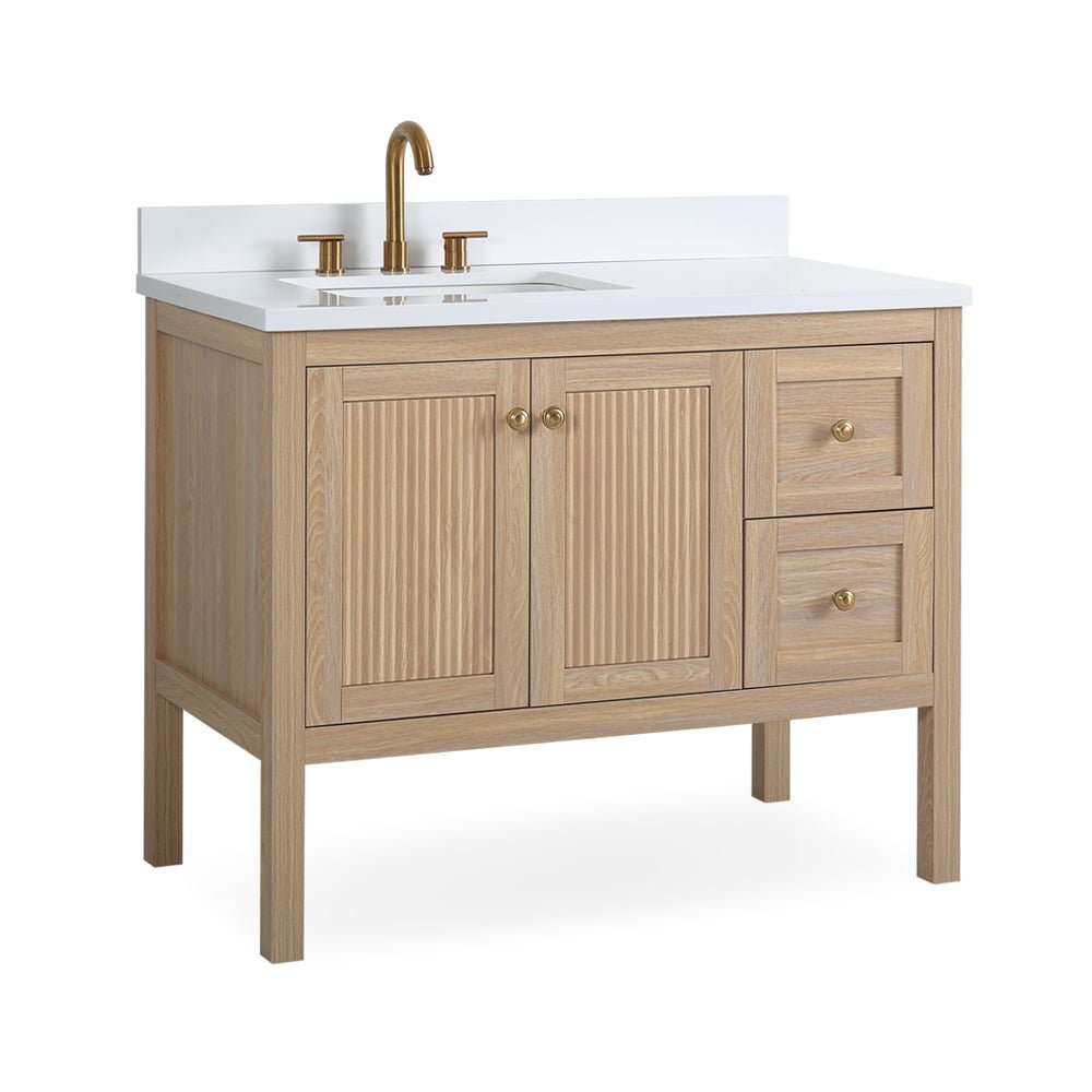 42 Inch Modern Light Oak Sera Single Sink Bathroom Vanity With White Quartz Top