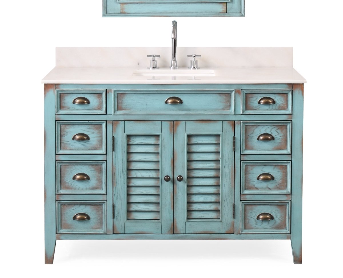 46 Inch Abbeville Farmhouse Style Distressed Blue Bathroom Vanity - Bentoncollections