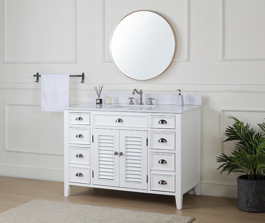 46 Inch White Zapate With Plantation Style Single Sink Bathroom Vanity - Chans Furniture