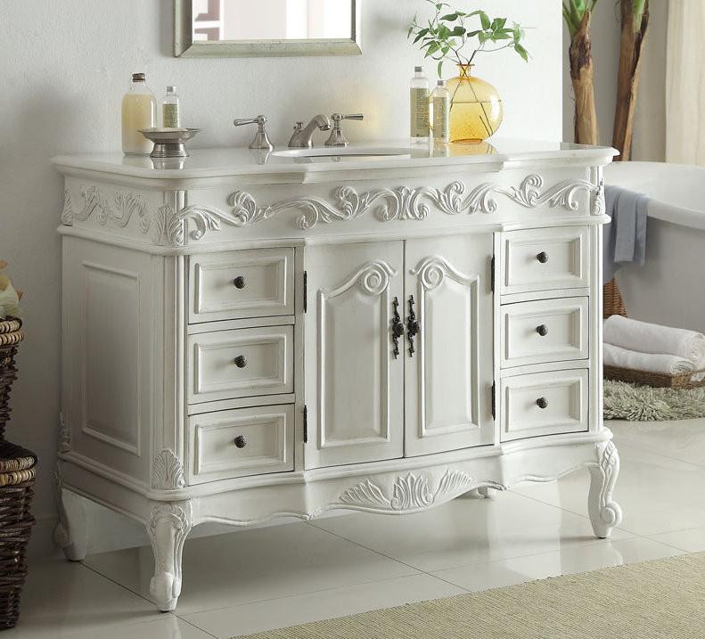 48 Inch Antique White Traditional Style Single Sink Beckham Bathroom Vanity