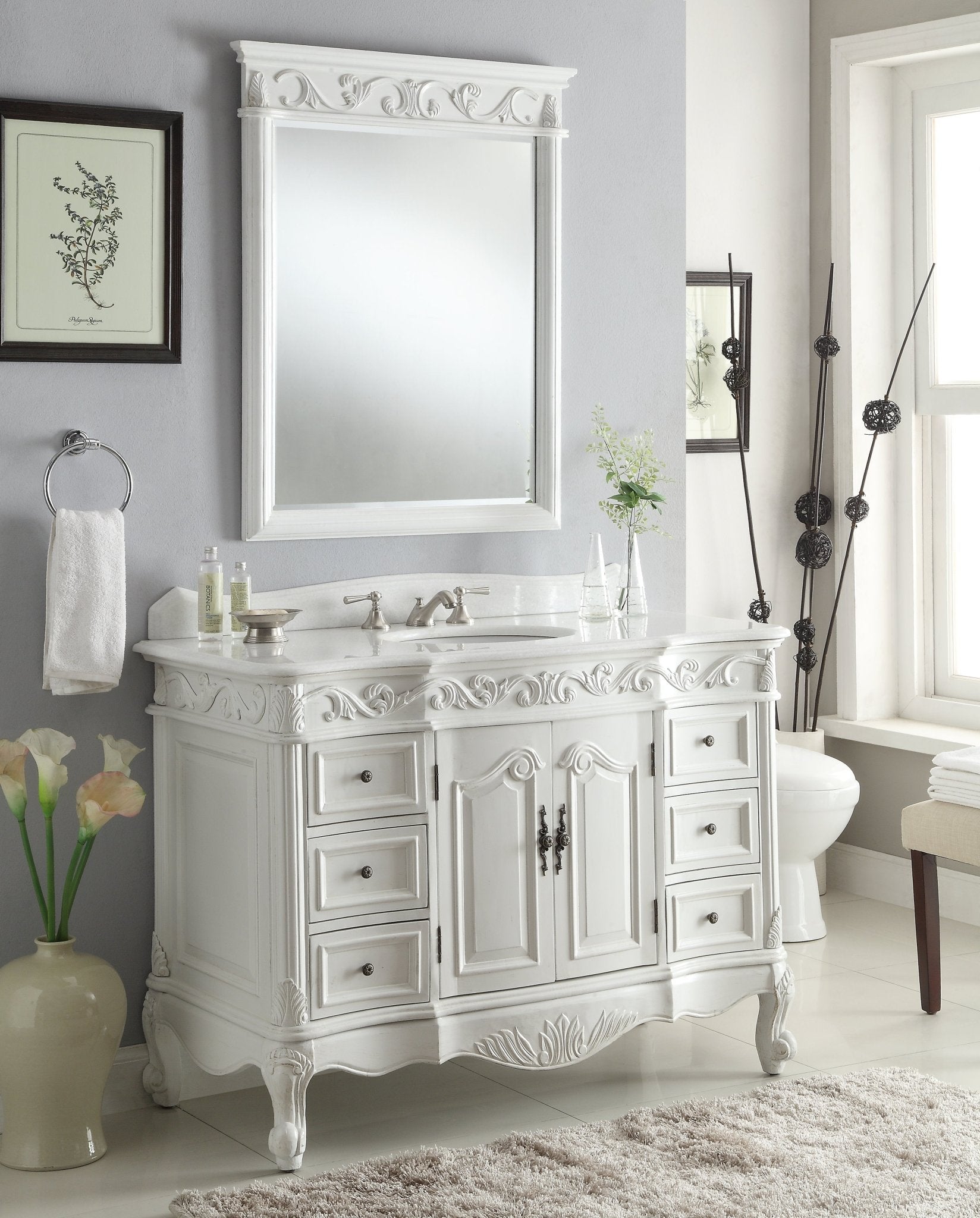 48 Inch Antique White Traditional Style Single Sink Beckham Bathroom Vanity