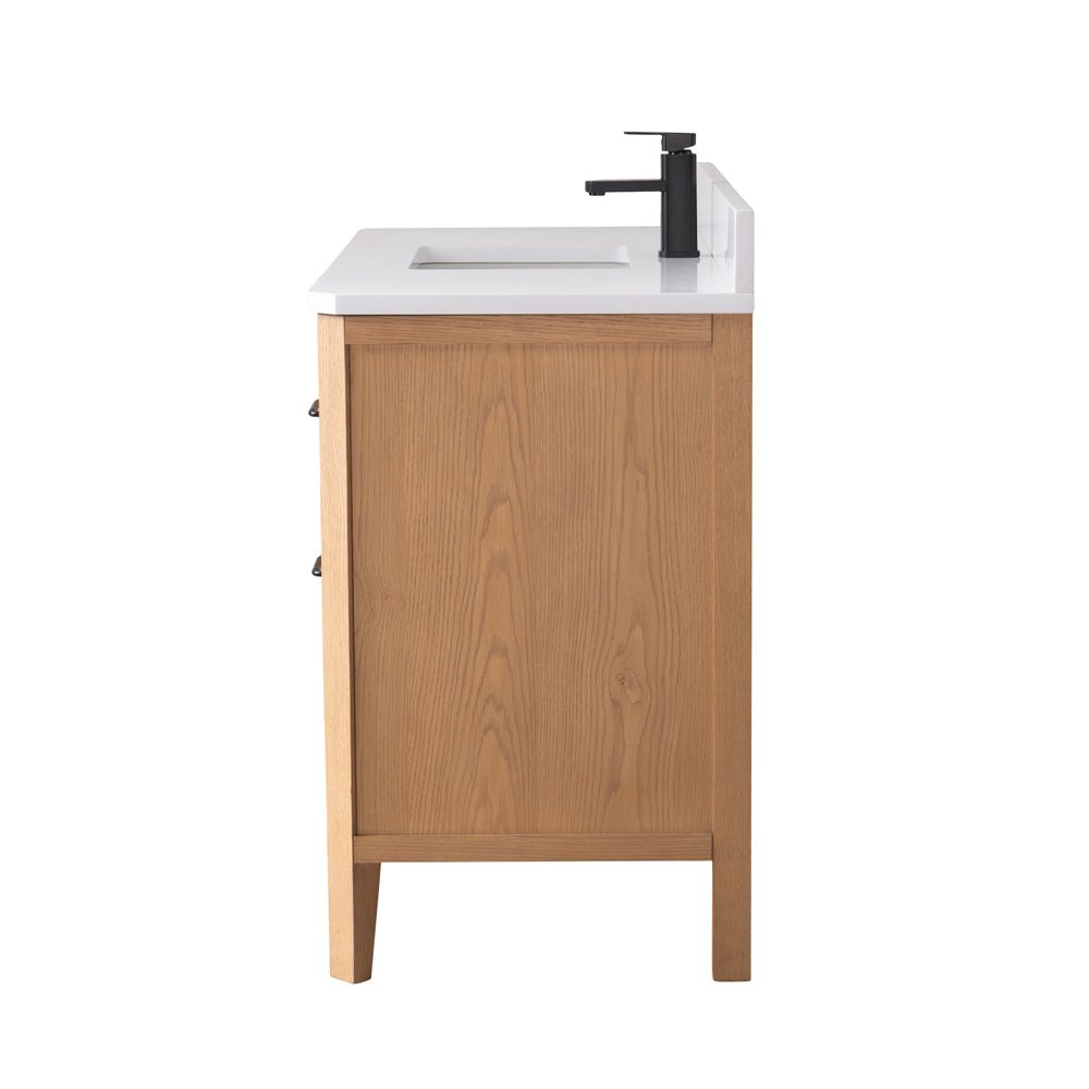 48 Inch Barque Single Sink Warm Oak Brown Finish Bathroom Vanity With White Top