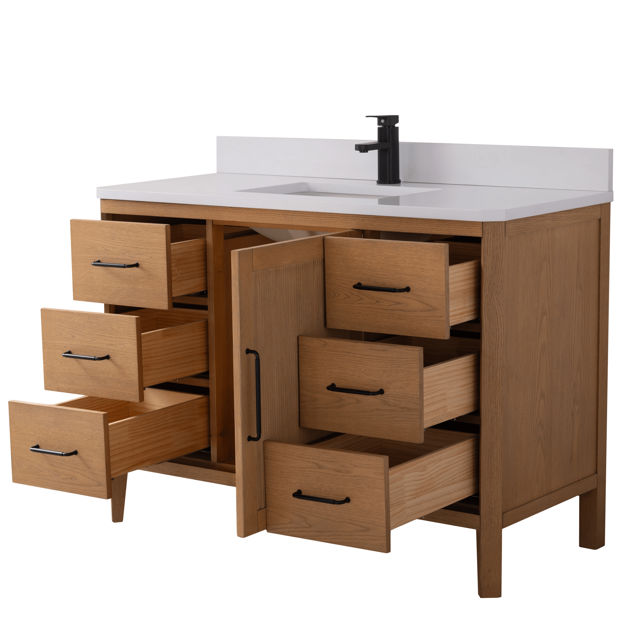48 Inch Barque Single Sink Warm Oak Brown Finish Bathroom Vanity With White Top
