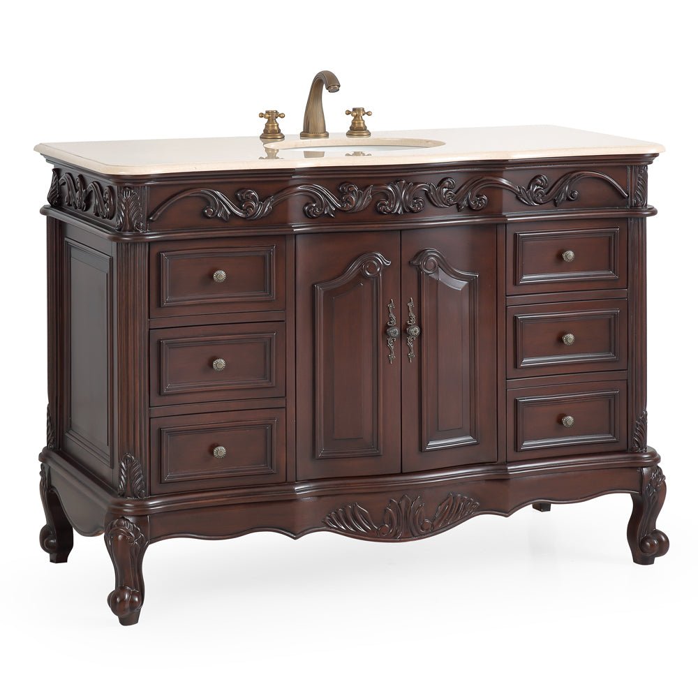 48 Inch Dark Brown Traditional Style Single Sink Cream Marble Countertop Beckham Bathroom Vanity