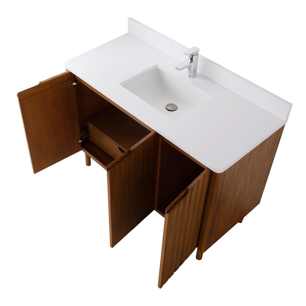 48 Inch Fume Single Sink Mango Warm Oak Brown Finish Bathroom Vanity With White Top