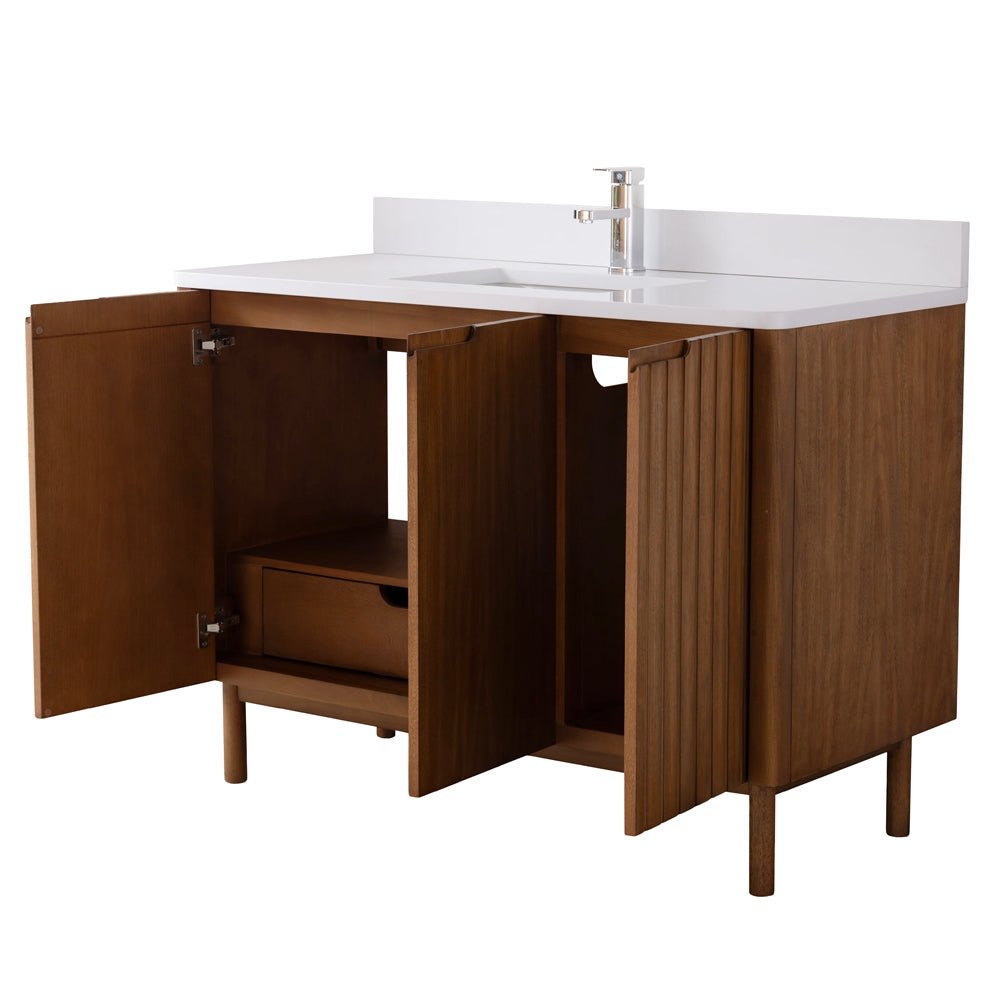 48 Inch Fume Single Sink Mango Warm Oak Brown Finish Bathroom Vanity With White Top