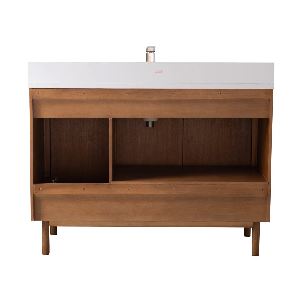 48 Inch Fume Single Sink Mango Warm Oak Brown Finish Bathroom Vanity With White Top