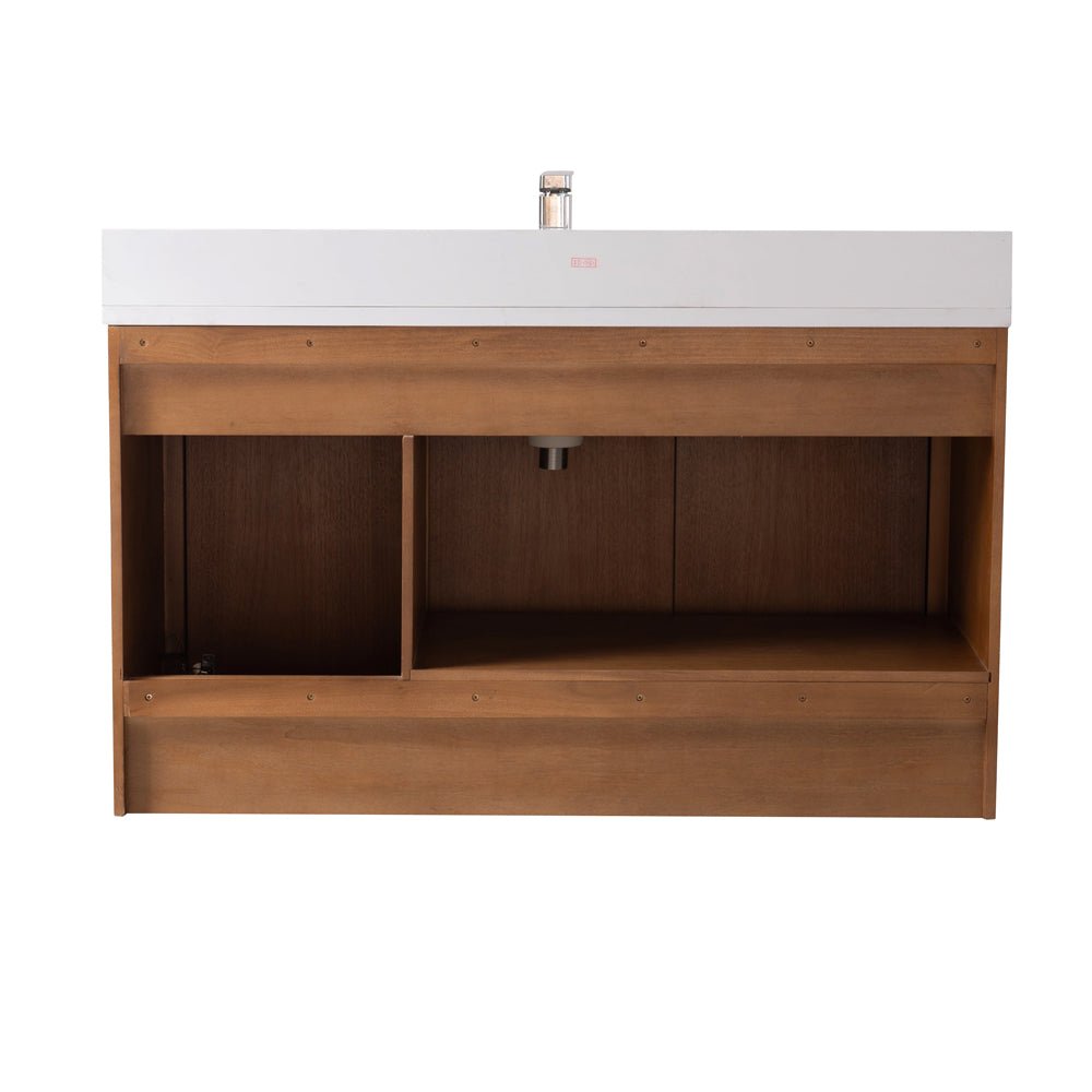 48 Inch Fume Single Sink Mango Warm Oak Brown Finish Wall Mount Floating Style Bathroom Vanity