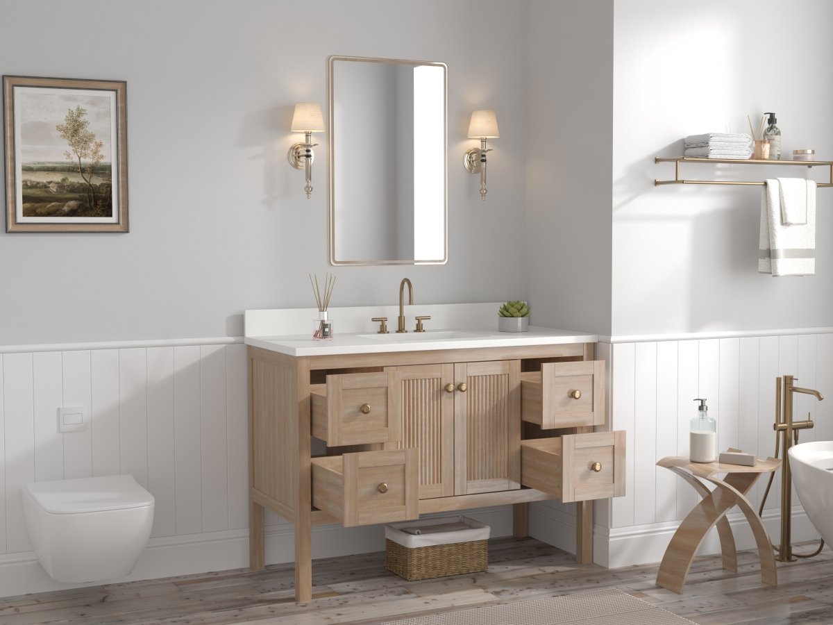 48 Inch Modern Light Oak Sera Single Sink Bathroom Vanity With White Quartz Top - Bentoncollections