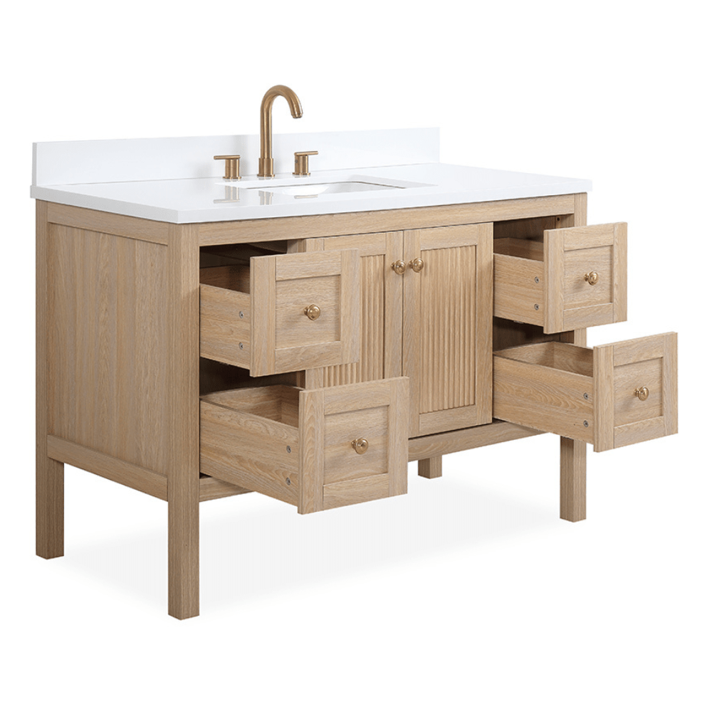 48 Inch Modern Light Oak Sera Single Sink Bathroom Vanity With White Quartz Top - Bentoncollections