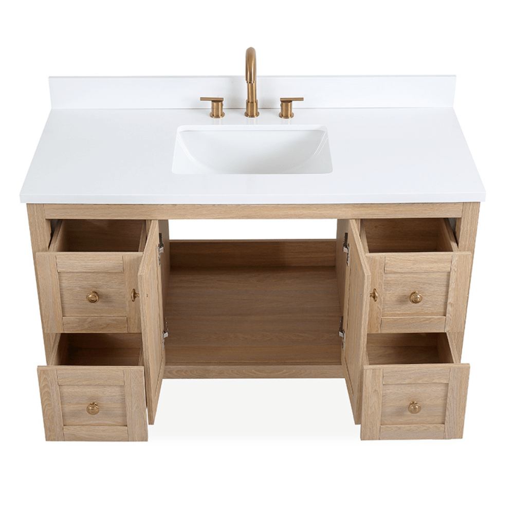 48 Inch Modern Light Oak Sera Single Sink Bathroom Vanity With White Quartz Top - Bentoncollections