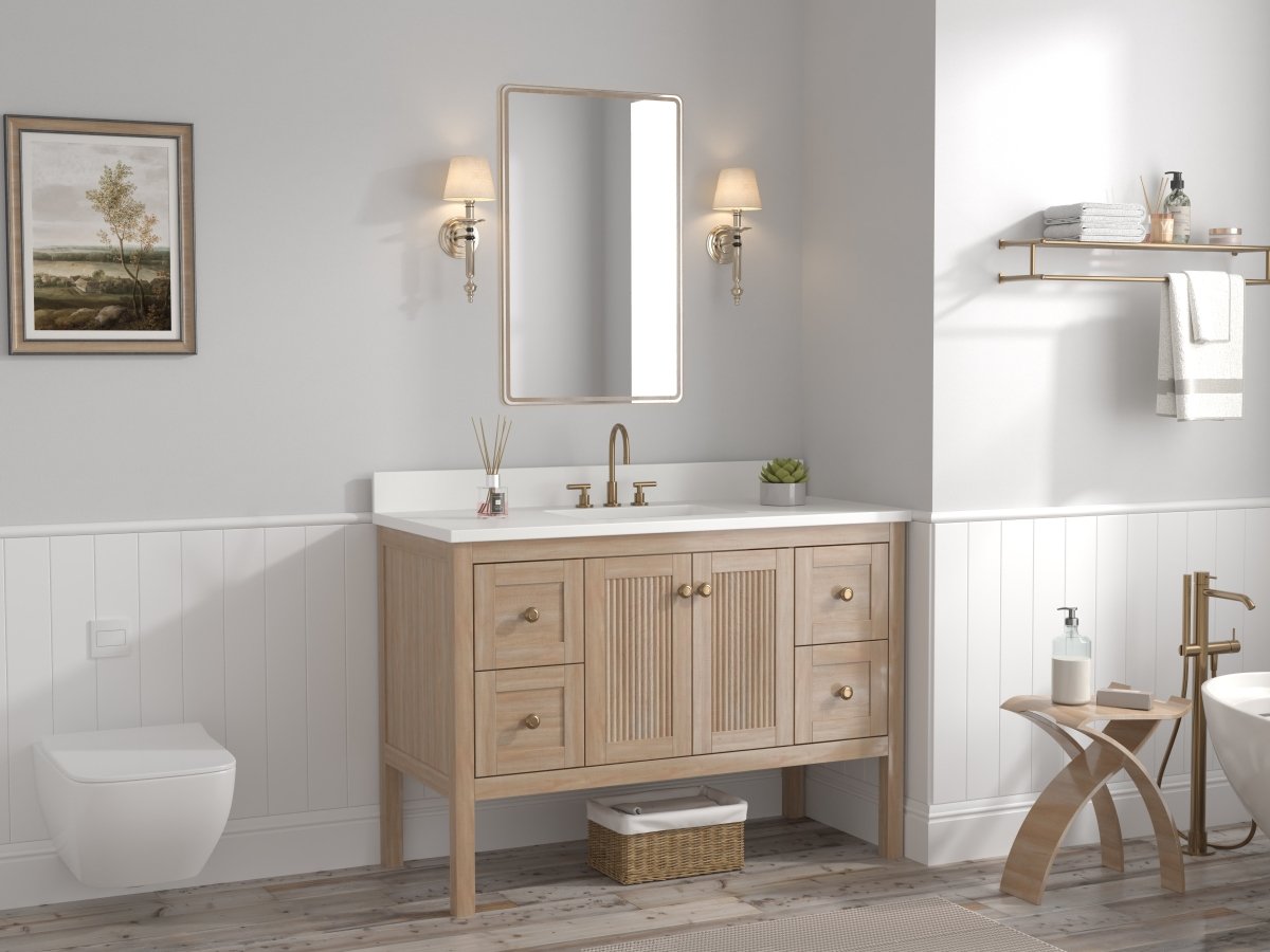 48 Inch Modern Light Oak Sera Single Sink Bathroom Vanity With White Quartz Top - Bentoncollections