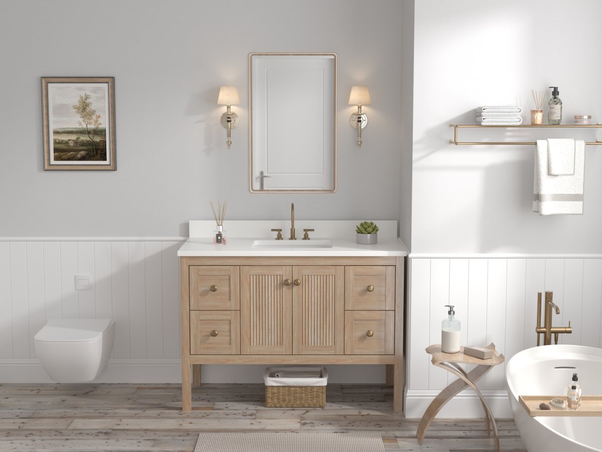 48 Inch Modern Light Oak Sera Single Sink Bathroom Vanity With White Quartz Top - Bentoncollections