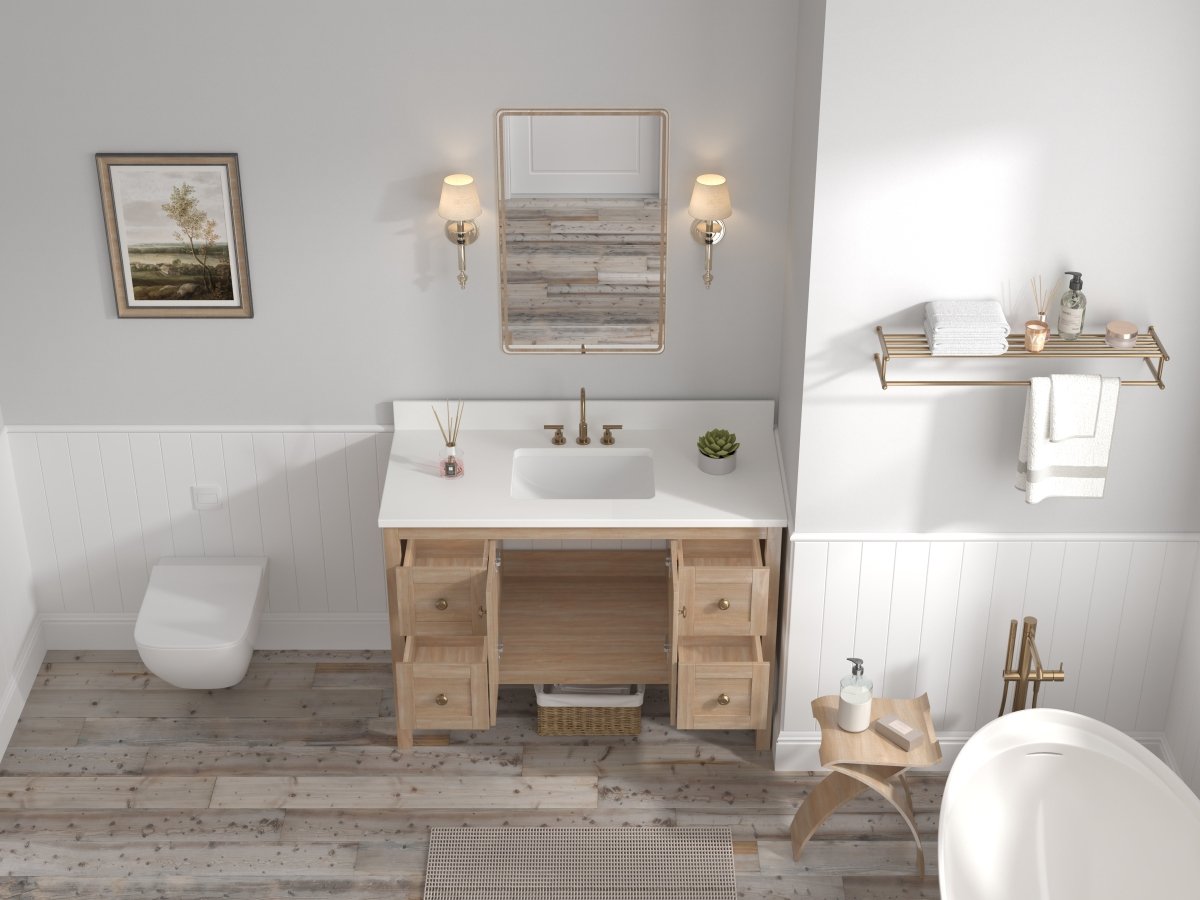 48 Inch Modern Light Oak Sera Single Sink Bathroom Vanity With White Quartz Top - Bentoncollections