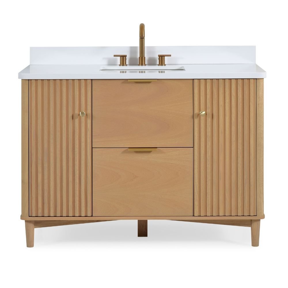 48 Inch Trendy Wood Finish Odelia Bathroom Vanity With White Quartz Top - Bentoncollections