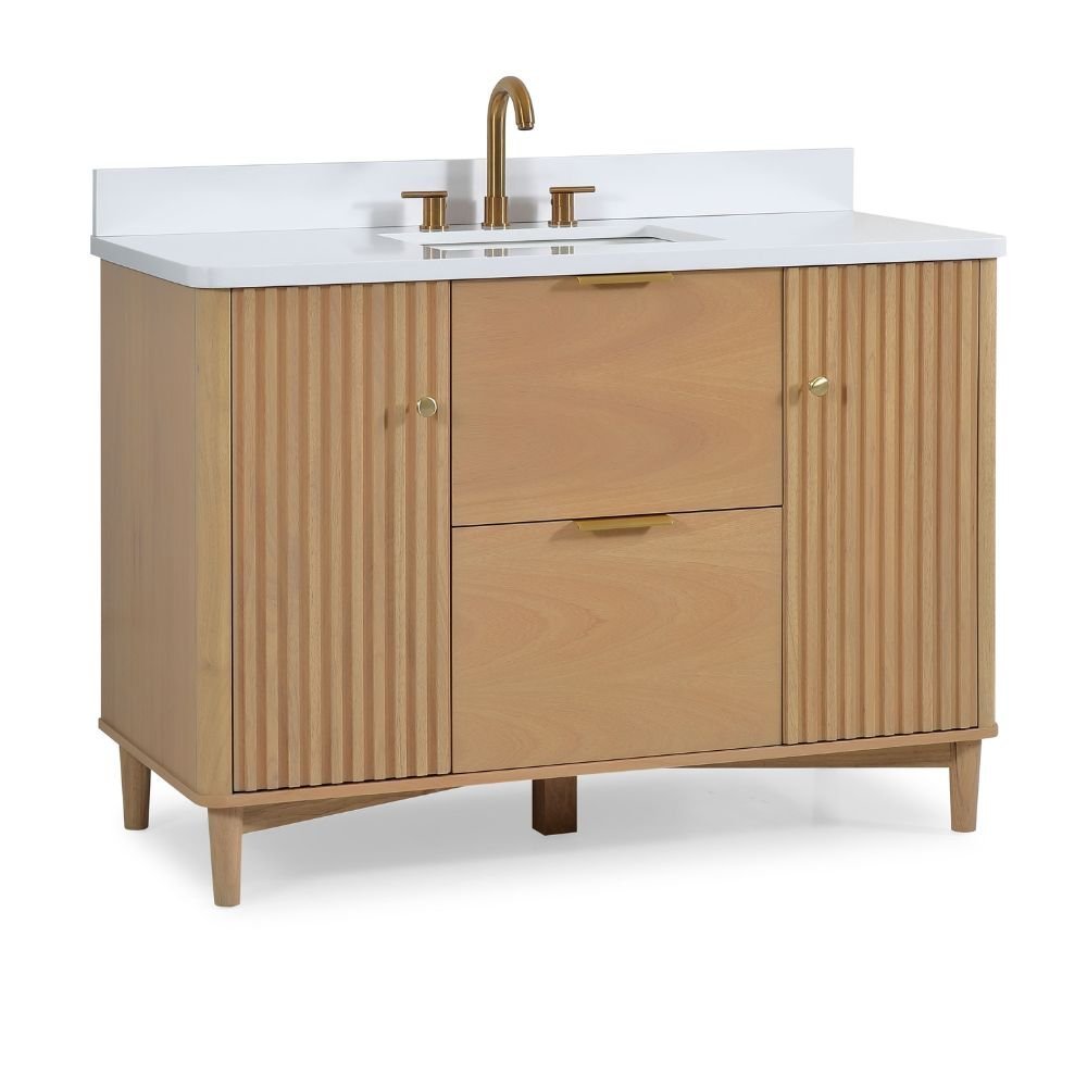 48 Inch Trendy Wood Finish Odelia Bathroom Vanity With White Quartz Top - Bentoncollections