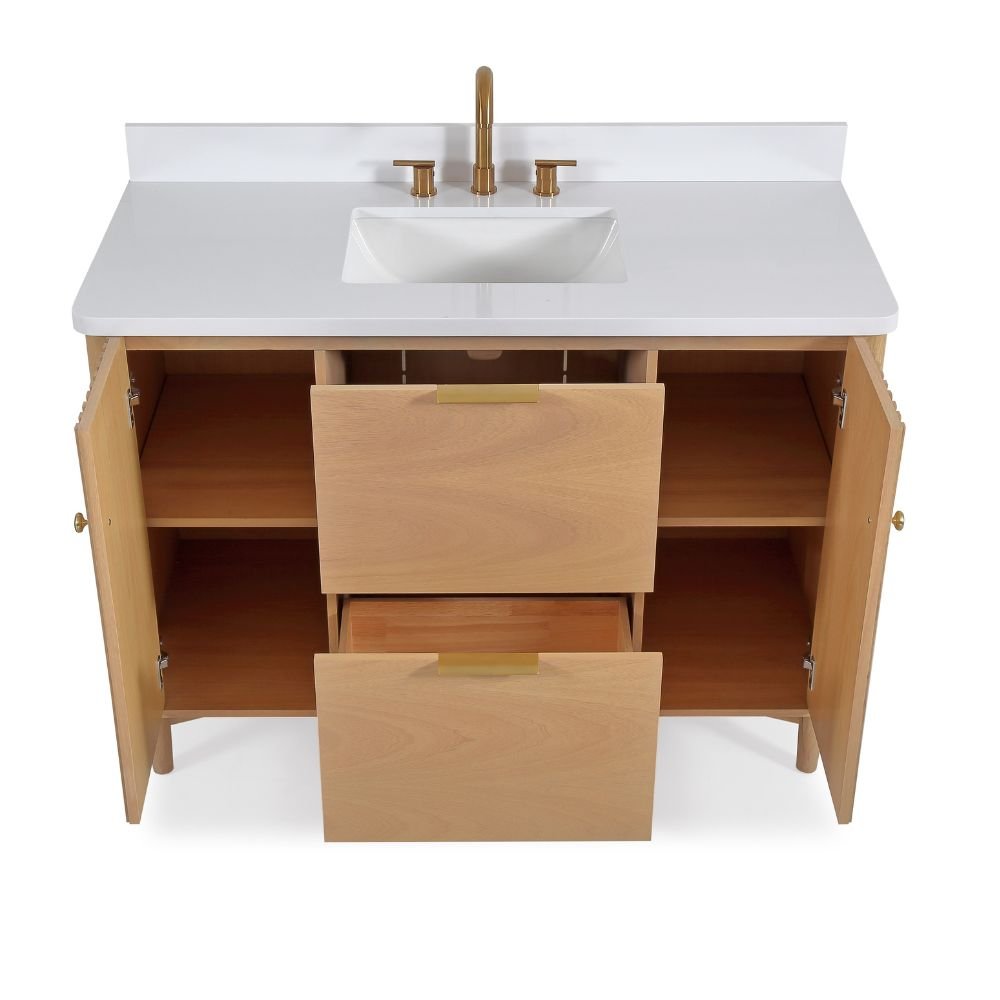 48 Inch Trendy Wood Finish Odelia Bathroom Vanity With White Quartz Top - Bentoncollections