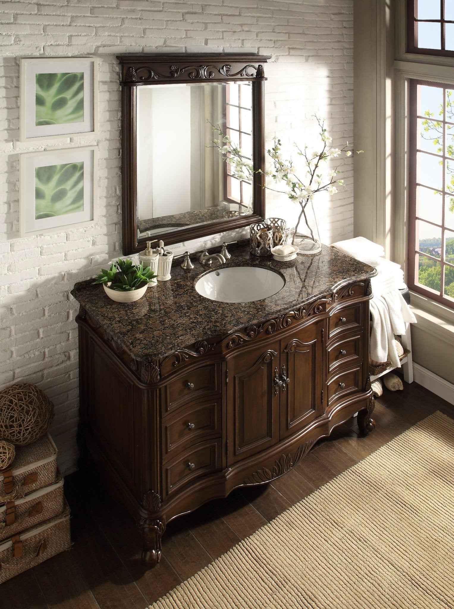 48 Inch Dark Brown Traditional Style Single Sink Baltic Brown Countertop Beckham Bathroom Vanity
