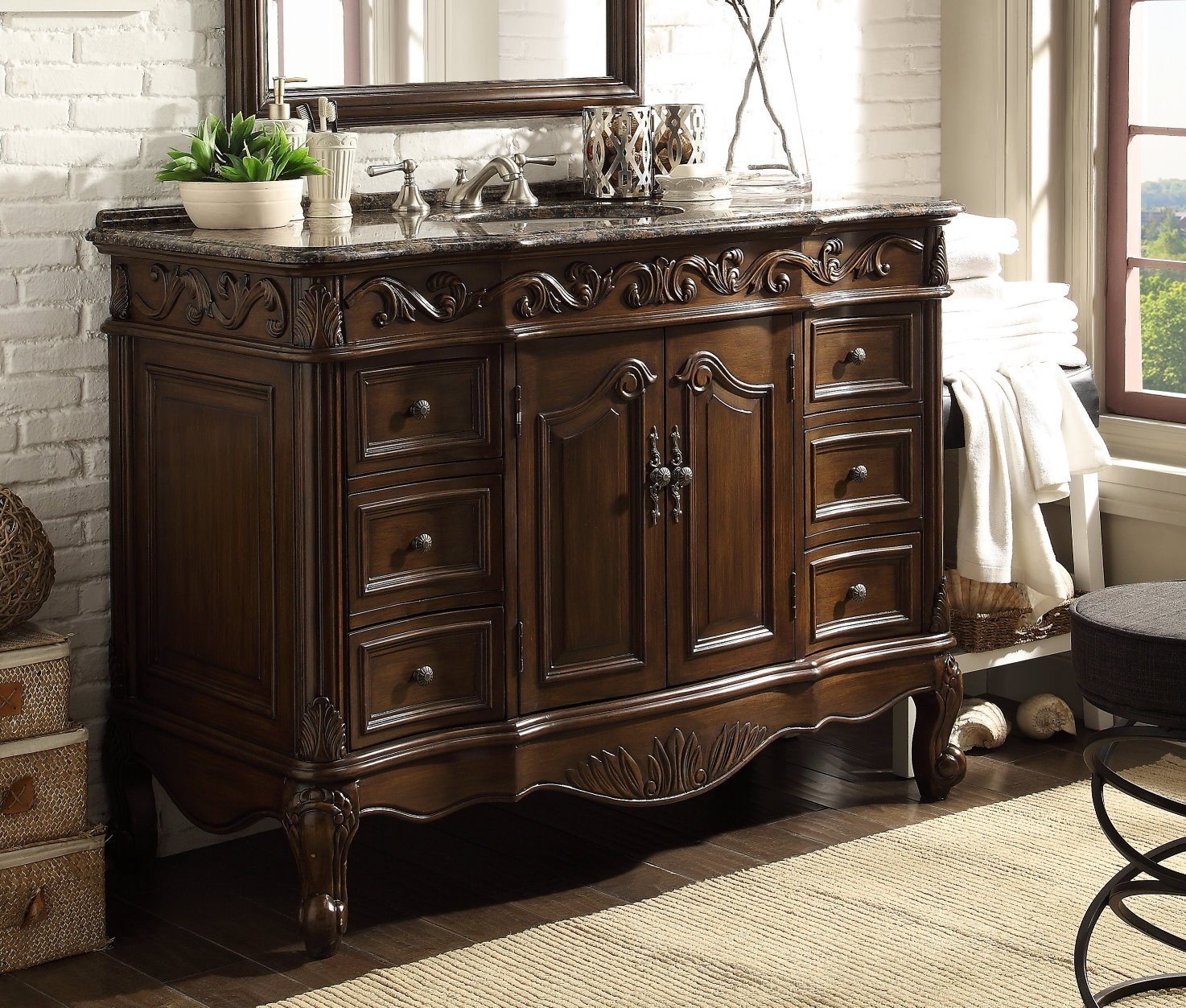 48 Inch Dark Brown Traditional Style Single Sink Baltic Brown Countertop Beckham Bathroom Vanity
