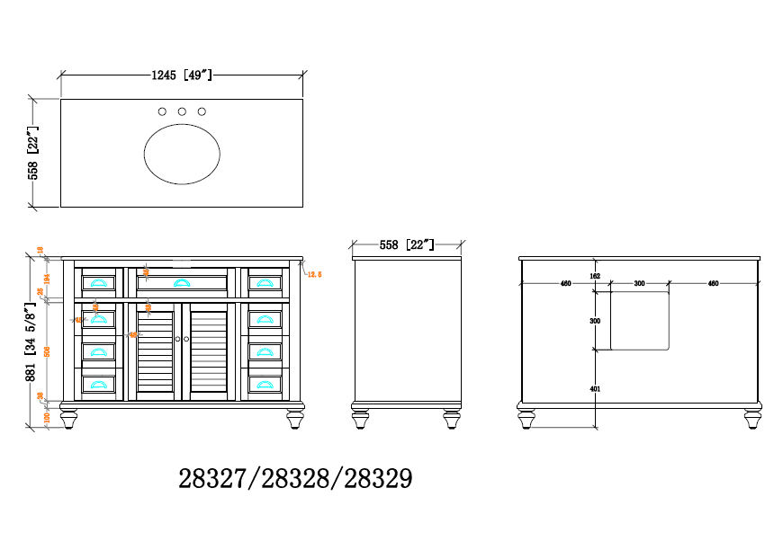 49" Benton collection Vintage Blue Cottage Glennville Bathroom Sink Vanity