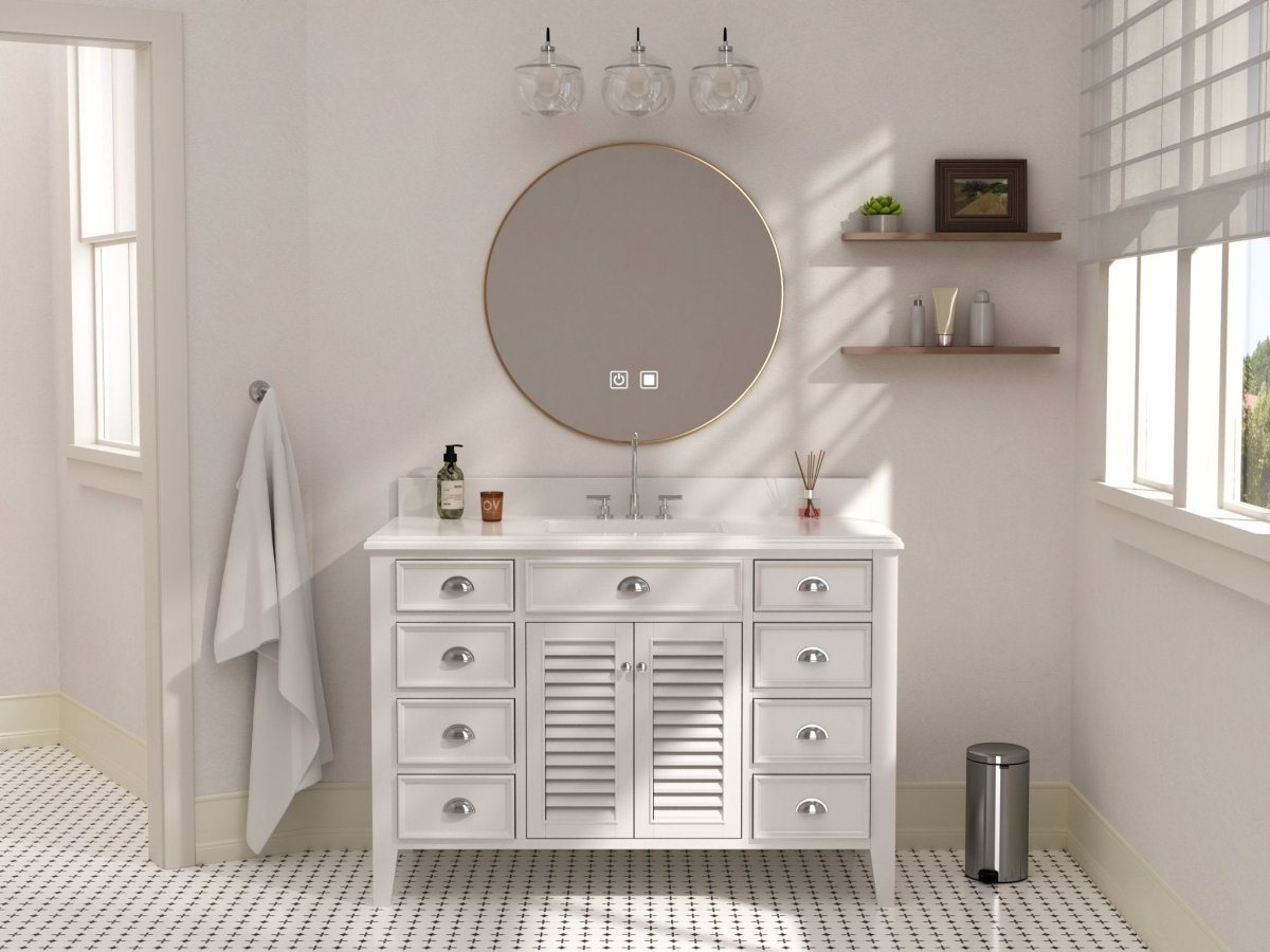 50 Inch Contemporary Style White Kalani Bathroom Vanity - Bentoncollections