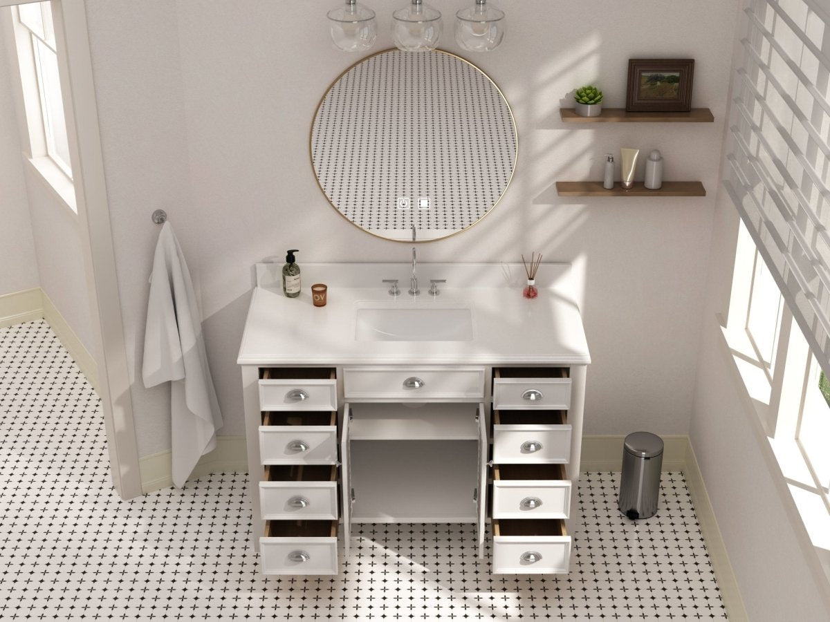 50 Inch Contemporary Style White Kalani Bathroom Vanity - Bentoncollections