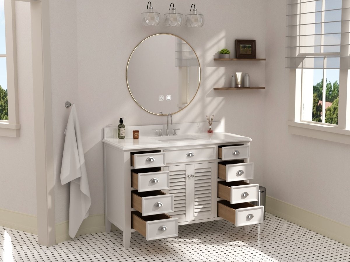 50 Inch Contemporary Style White Kalani Bathroom Vanity - Bentoncollections