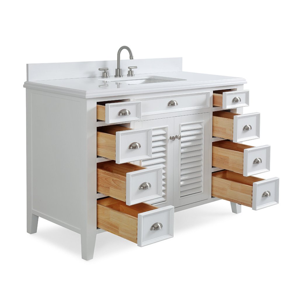 50 Inch Contemporary Style White Kalani Bathroom Vanity - Bentoncollections