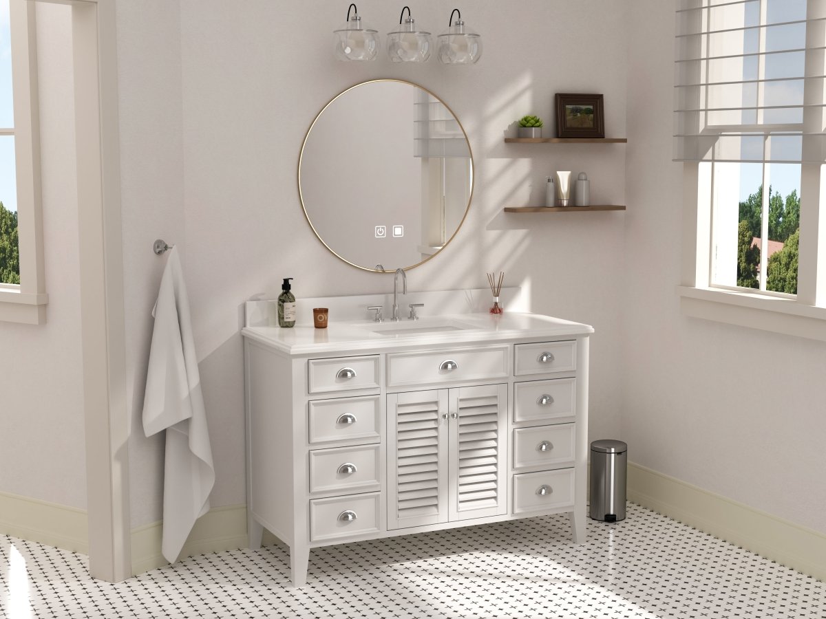 50 Inch Contemporary Style White Kalani Bathroom Vanity - Bentoncollections