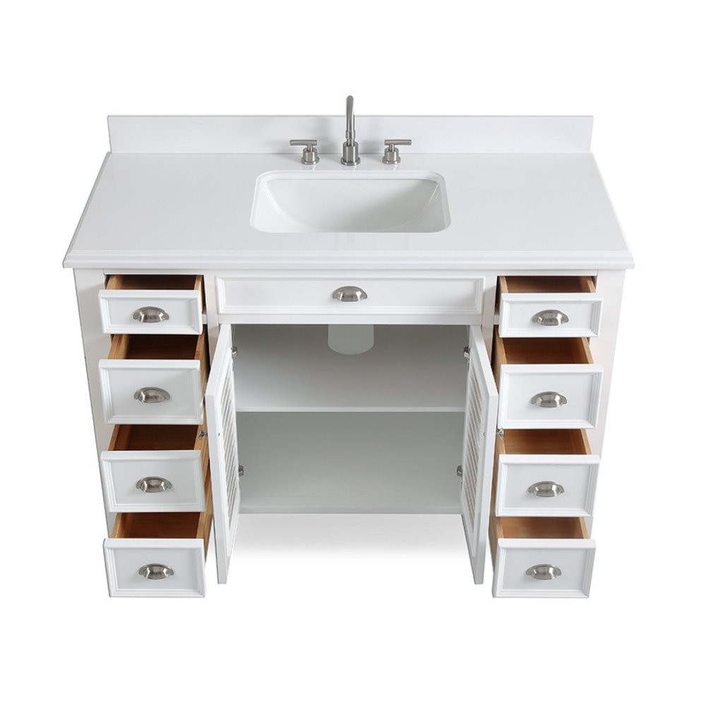 50 Inch Contemporary Style White Kalani Bathroom Vanity - Bentoncollections