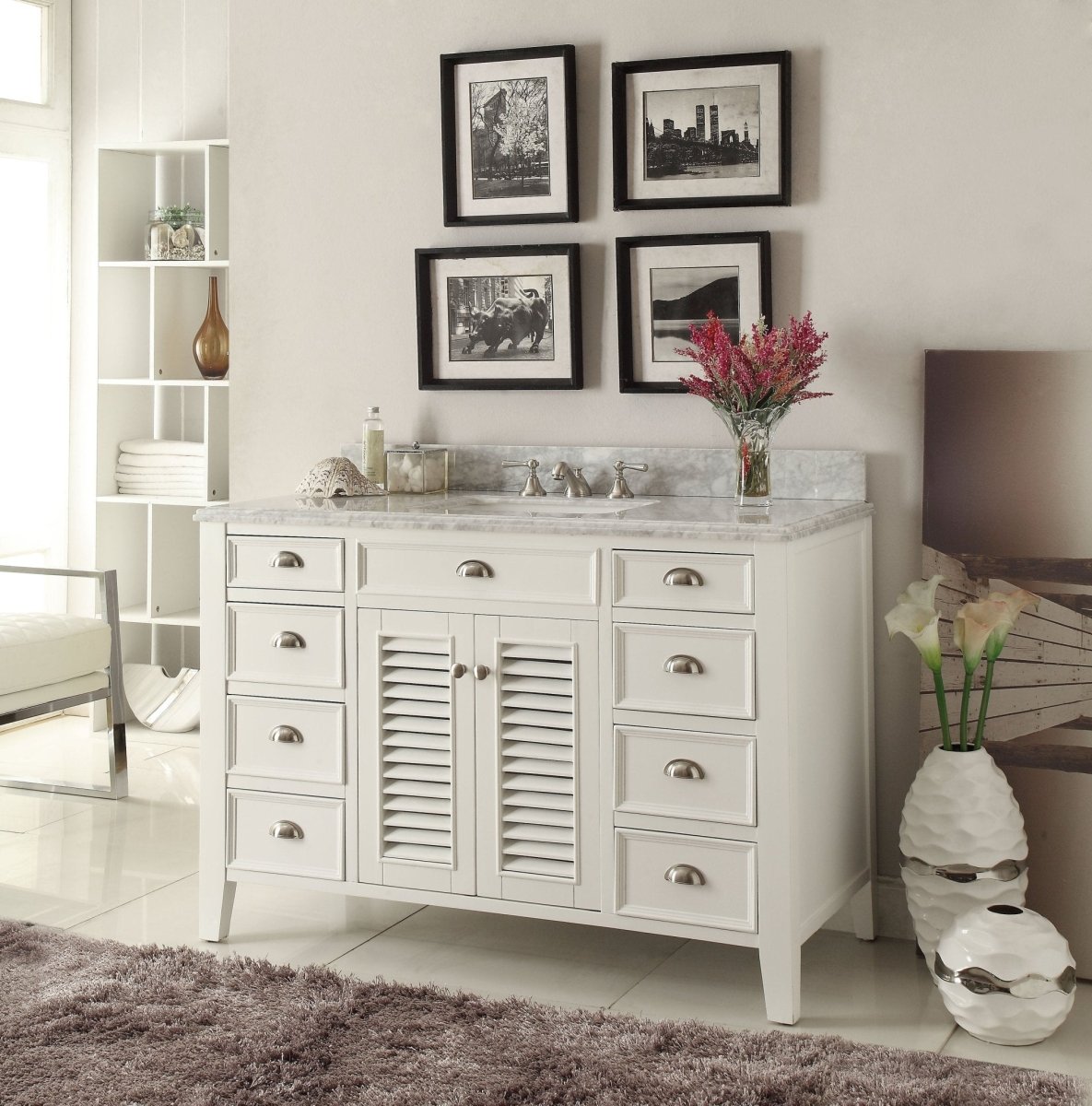 50 Inch Contemporary Style White Kalani Bathroom Vanity - Bentoncollections