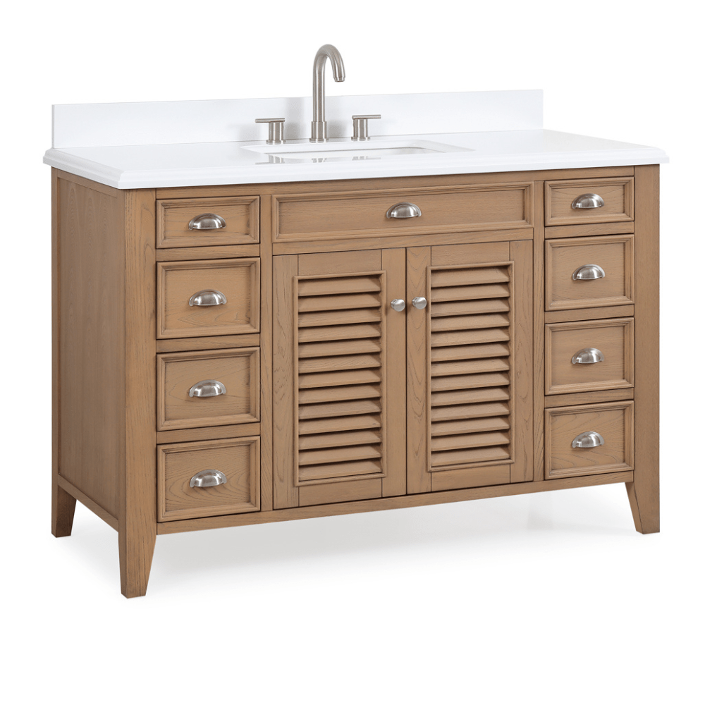 50 Inch Contemporary Style Wood Finish Kalani Bathroom Vanity With White Quartz Top - Bentoncollections