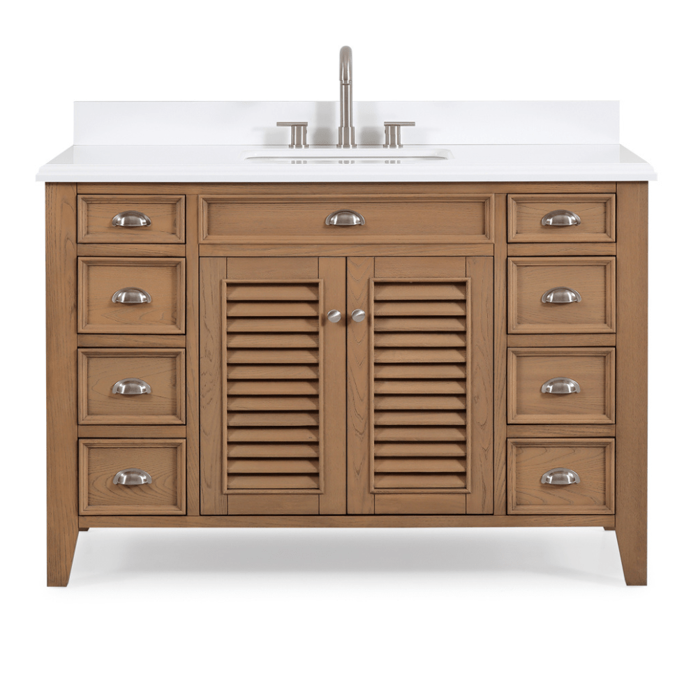 50 Inch Wood Finish Bathroom Vanity with Quartz Top, Soft Close Door ...