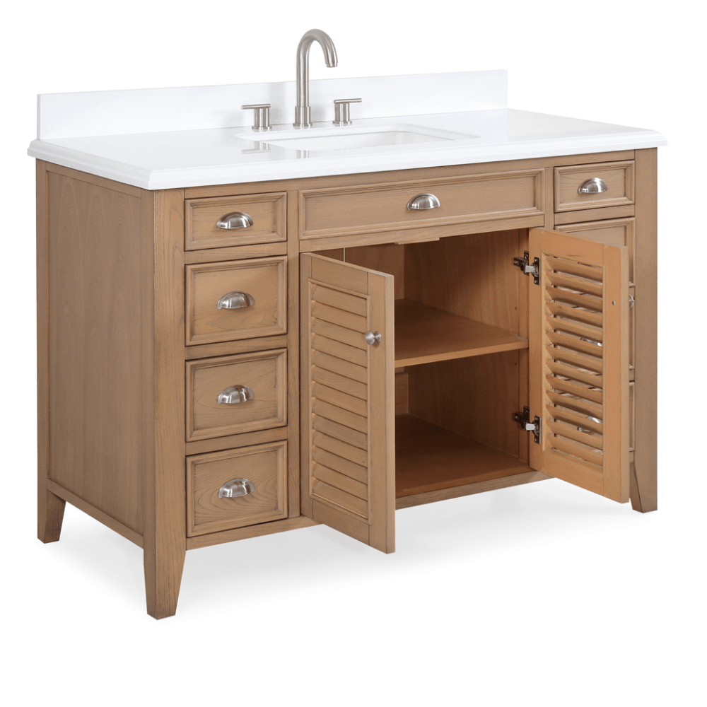 50 Inch Contemporary Style Wood Finish Kalani Bathroom Vanity With White Quartz Top - Bentoncollections