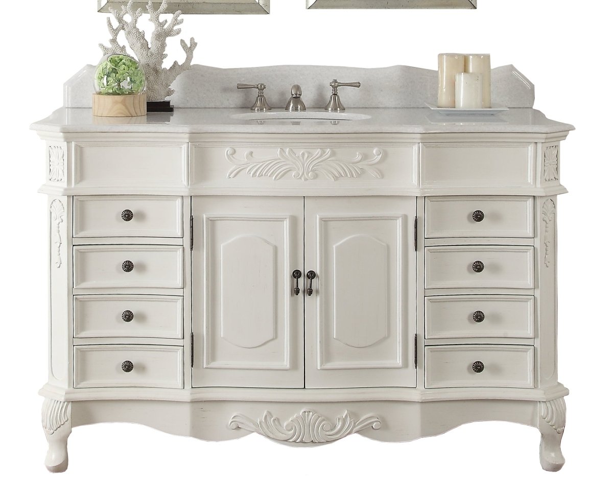 56" Antique white Morton Bathroom Sink Vanity - HF - 2815W - AW - 56 - Bentoncollections
