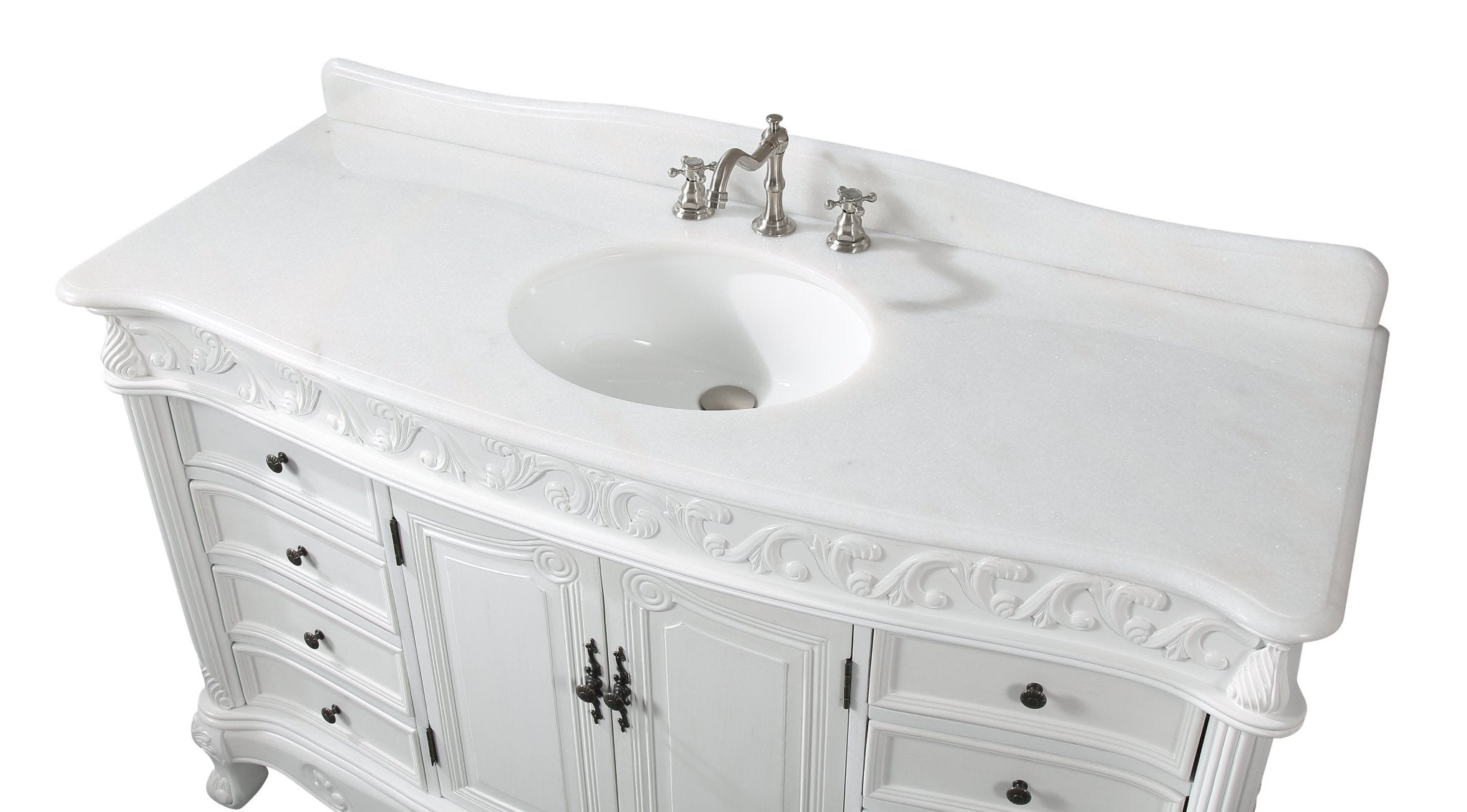 56 Inch Antique White Traditional Style Single Sink Beckham Bathroom Vanity