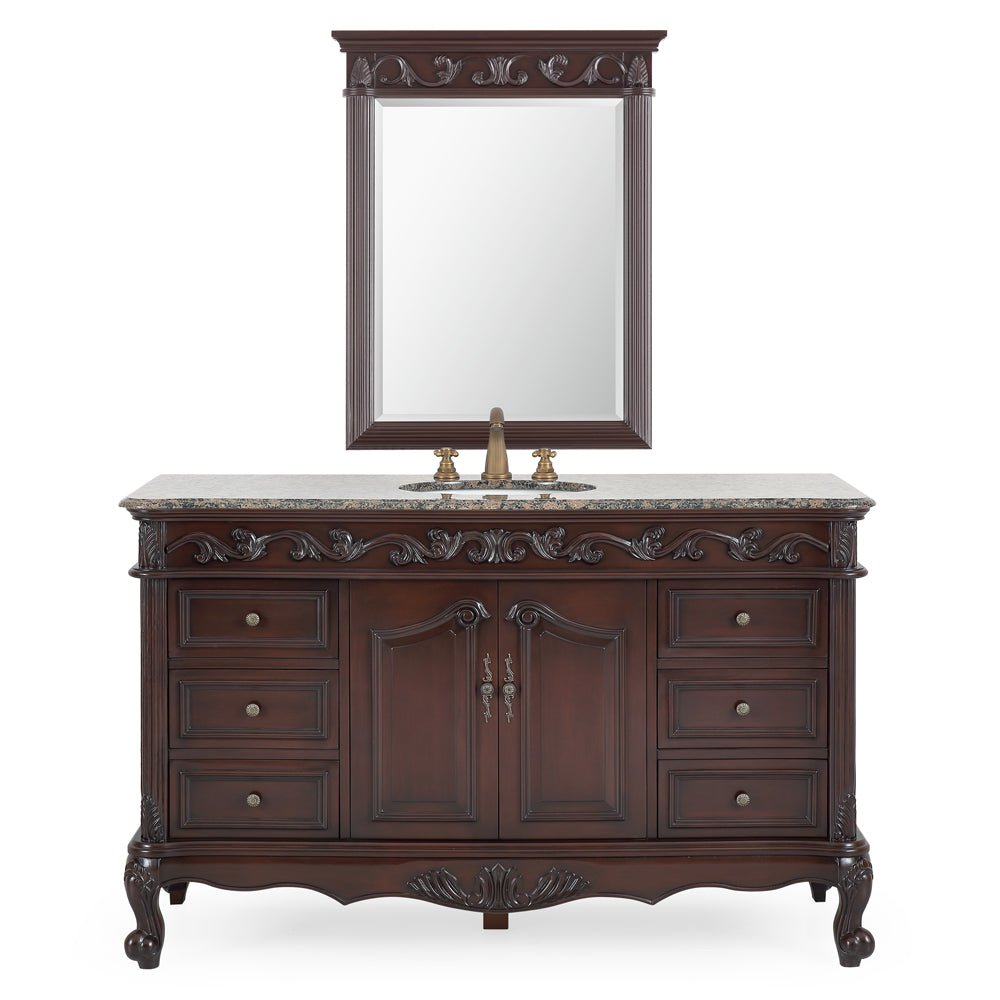 56" Traditional Style Brown Beckham Bathroom Sink Vanity With Baltic Brown Top