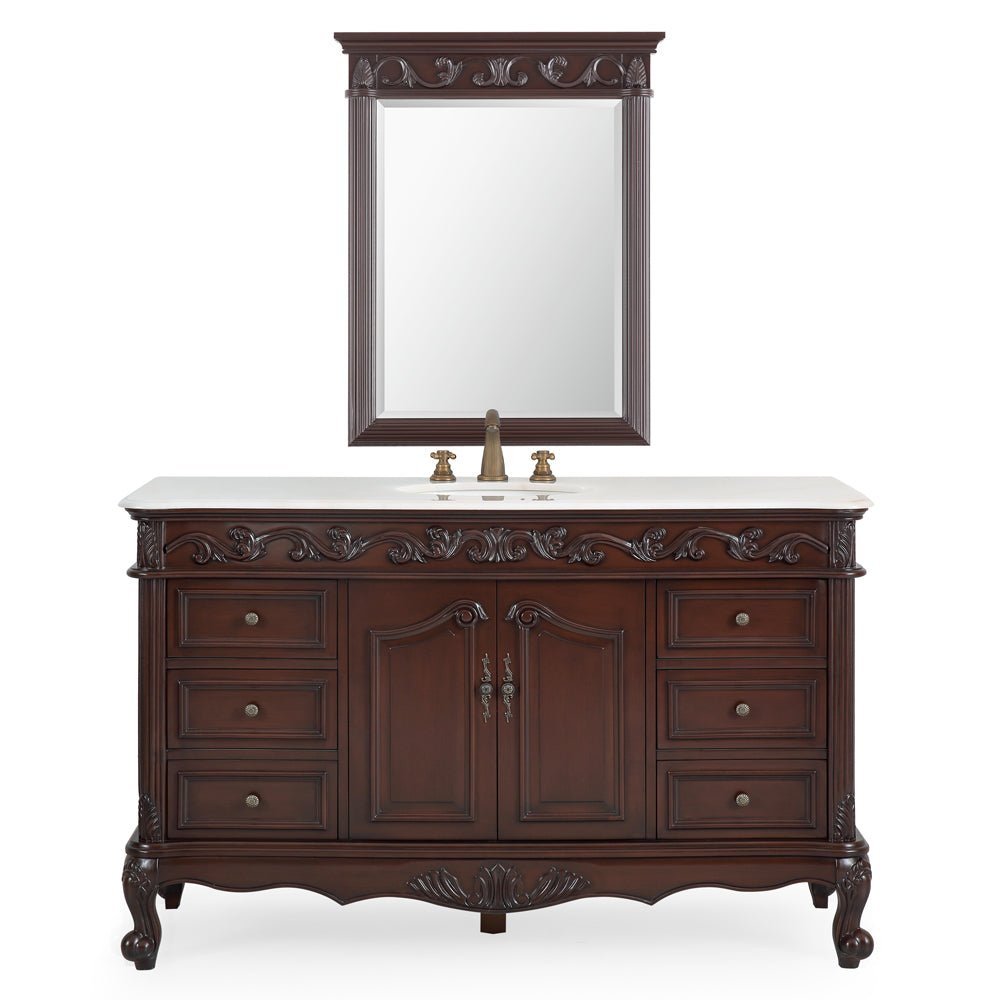 56" Traditional Style Brown Beckham Bathroom Sink Vanity With White Top
