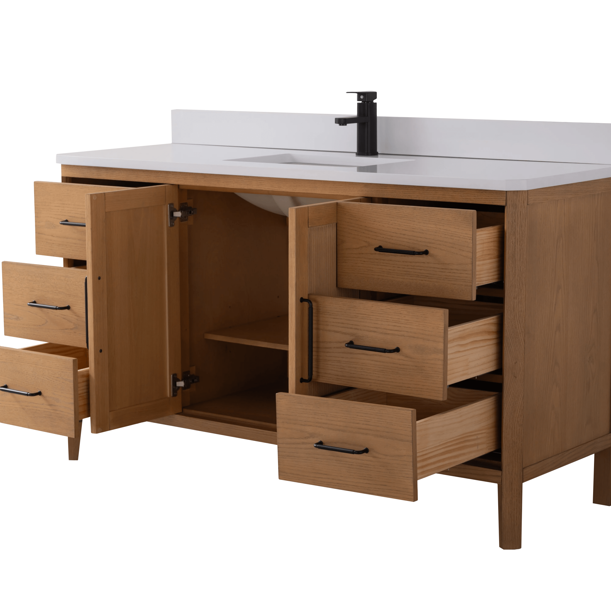 60 Inch Barque Single Sink Warm Oak Brown Finish Bathroom Vanity With White Top