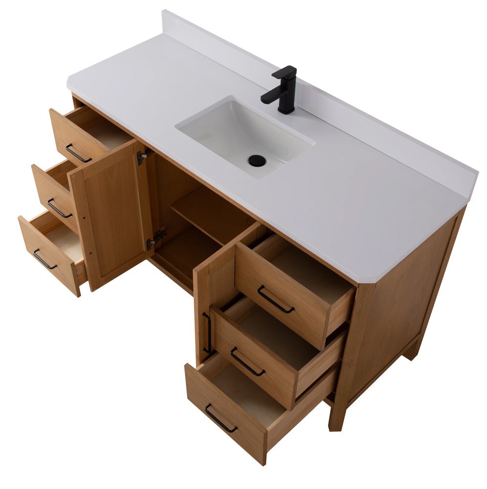 60 Inch Barque Single Sink Warm Oak Brown Finish Bathroom Vanity With White Top