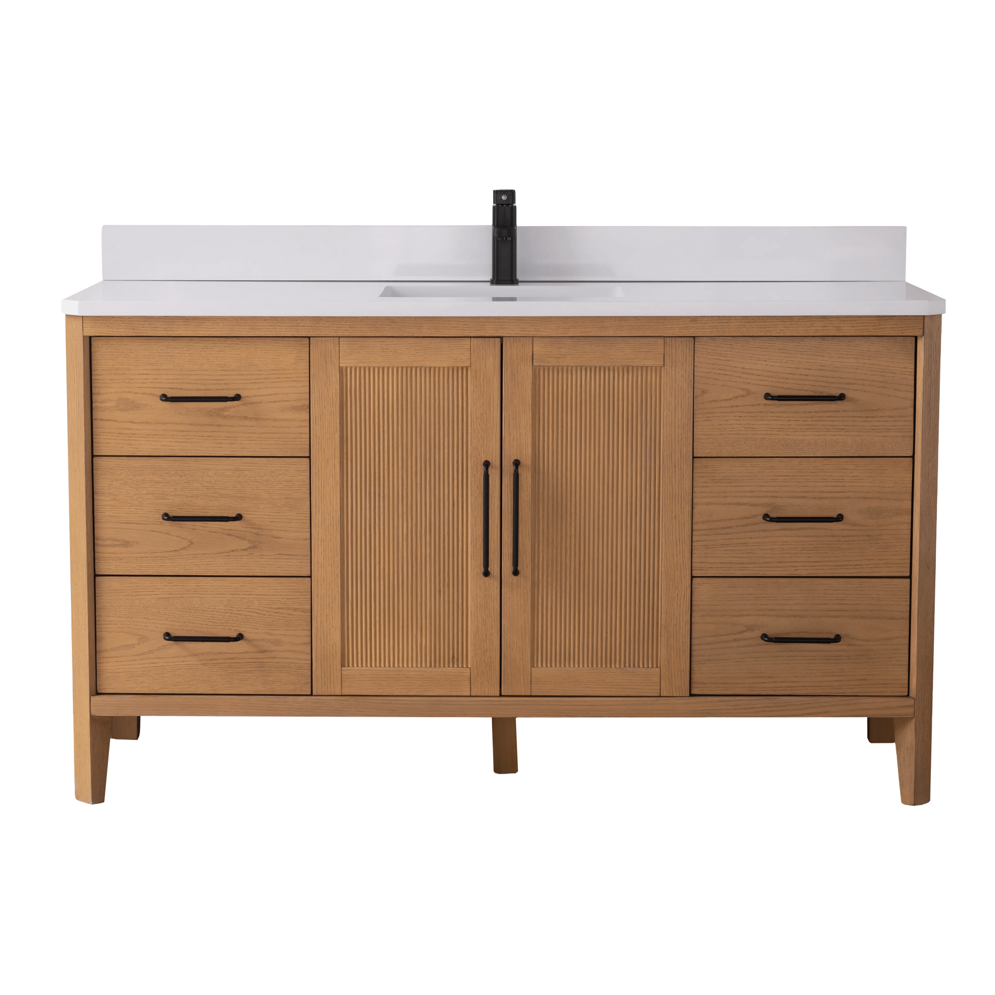 60 Inch Barque Single Sink Warm Oak Brown Finish Bathroom Vanity With White Top