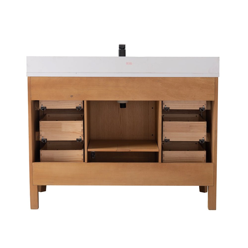 60 Inch Barque Single Sink Warm Oak Brown Finish Bathroom Vanity With White Top