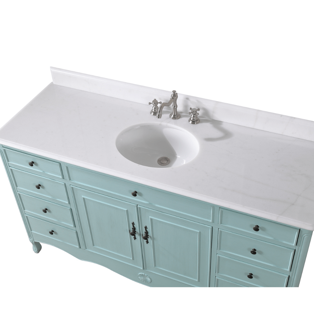 60 Inch Distressed Light Blue Single Sink Cottage Style Daleville Bathroom Vanity