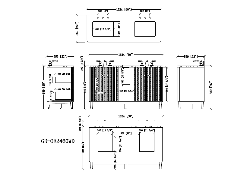 60 Inch Double Sink Wood Finish Odelia Bathroom Vanity With White Quartz Top - Bentoncollections