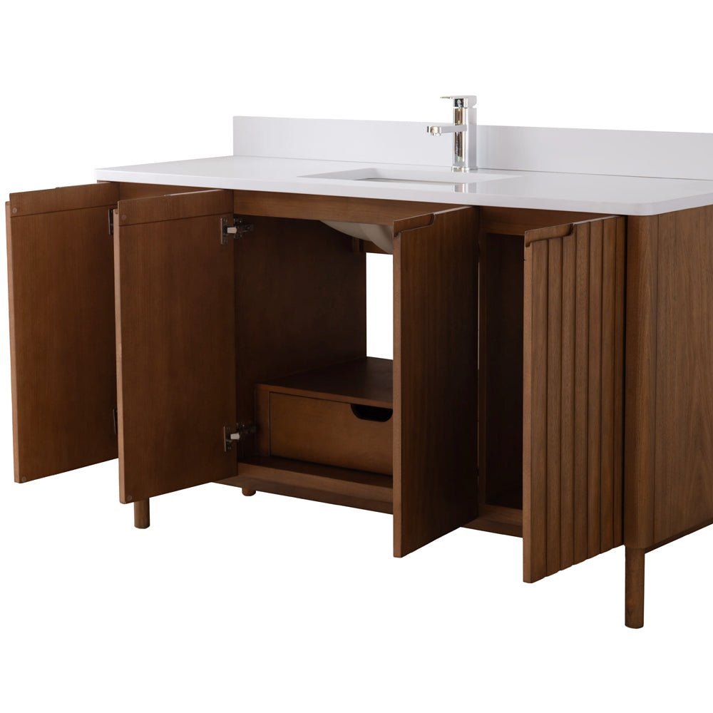 60 Inch Fume Single Sink Mango Warm Oak Brown Finish Bathroom Vanity With White Top
